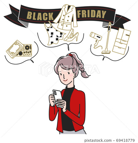 A woman shopping online on her smartphone on Black Friday 69418779