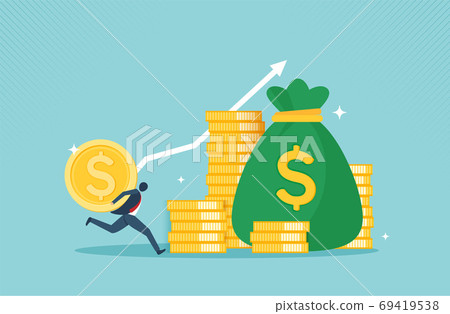 Profit money financial growth concept with golden coin. concept of monetary collection or strategy of profit or benefit making in business to win. cartoon design. Profit money financial growth concept with golden coin. concept of monetary collection or strategy of profit or benefit making in business to win. cartoon design. 69419538