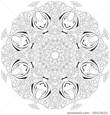 Hand drawn zentangle mandala for coloring page. Hand drawn zentangle mandala for coloring page. 69419810