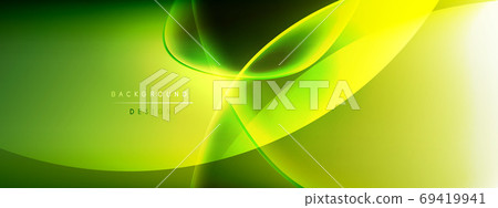 Vector abstract background - liquid bubble shapes on fluid gradient with shadows and light effects. Shiny design template for text 69419941