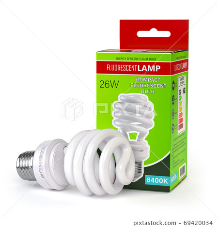 Spiral fluorescent lamp, energy saving light bulb with green box 69420034