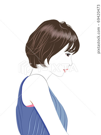 一個低頭沉迷於思想的年輕女子 69420473