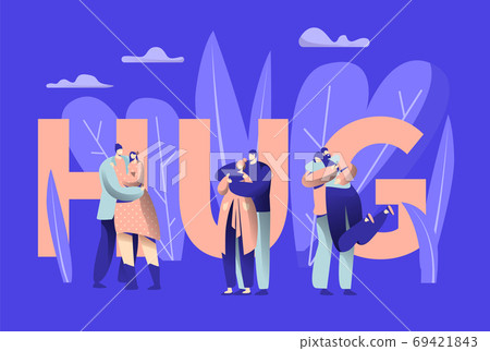 Love Couple Character Hug Banner. Happy Lover Love Couple Character Hug Banner. Happy Lover 69421843