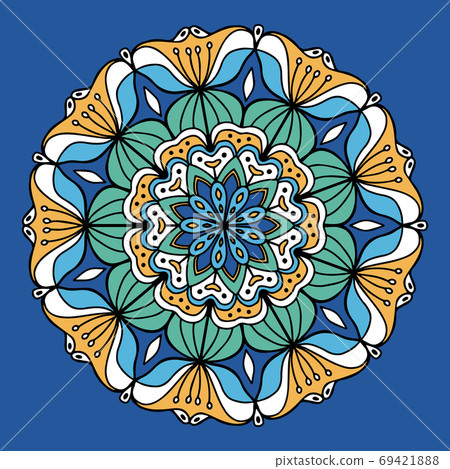 Colorful mandala with flowers, anti stress, vector 69421888