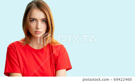 worried woman portrait female rights disturbed 69422460