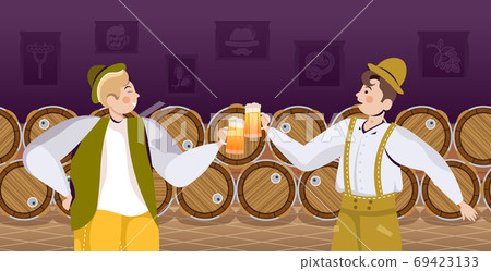 people in traditional clothes drinking beer celebrating Oktoberfest party friends having fun people in traditional clothes drinking beer celebrating Oktoberfest party friends having fun 69423133