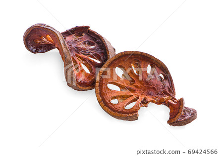 slices baels fruit dry isolated on white background 69424566