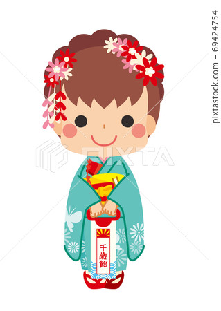 一個可愛的女孩穿著753 7歲慶典服裝的插圖 69424754