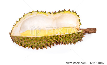 Closeup of durian fruits isolated on white 69424887