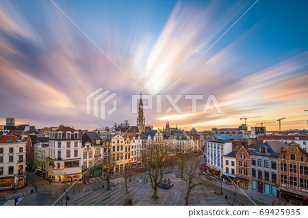 Brussels, Belgium plaza and skyline with the Town 69425935