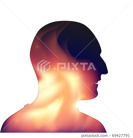 Illustration of a male head and his psychological state 69427791