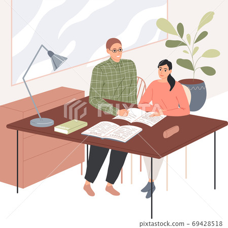 Male teacher individually takes lessons with a girl Male teacher individually takes lessons with a girl 69428518