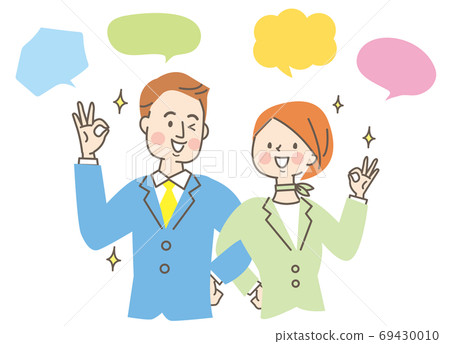 Good friends young men and women with arms crossed suit / Ok sign 69430010