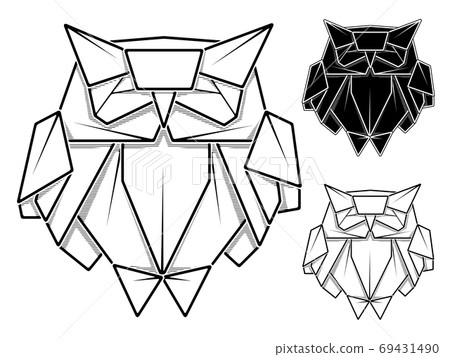 Image of paper origami of owl (contour drawing by line). 69431490