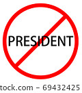 Text PRESIDENT is in red circle With red line projected through the circle. Stop PRESIDENT. Text is in traffic sign. Isolated on white background. 69432425