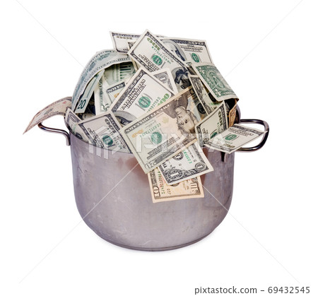 A pot of money, isolated on white background A pot of money, isolated on white background 69432545