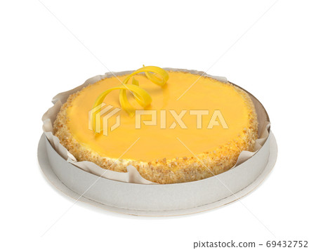 Sponge cake with cream and lemon cream on white background. Sponge cake with cream and lemon cream on white background. 69432752