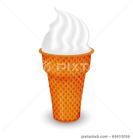 Waffle glass with ice cream or whipped milk isolated on white background. Single realistic object close up. Waffle glass with ice cream or whipped milk isolated on white background. Single realistic object close up. 69433056
