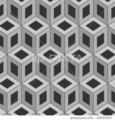 Isometric seamless pattern. Monochrome geometric repeating background. Infinite cubes. Isometric seamless pattern. Monochrome geometric repeating background. Infinite cubes. 69433057