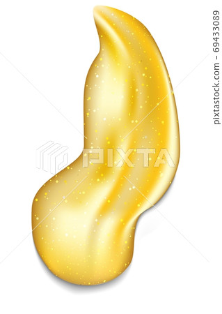 Template with Flowing gold drop isolated on transparent background for ad advertising design. Golden daub liquid shape. Liquid yellow object or item 69433089