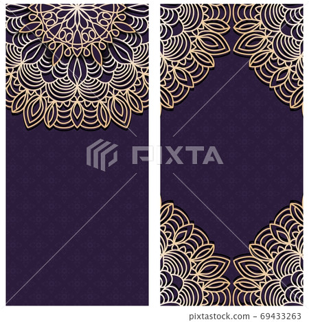 Islamic vertical banners with arabesque mandala for greeting card, poster and voucher. 69433263