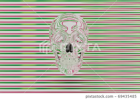Abstract striped skull on green-pink color striped background, 3d render Abstract striped skull on green-pink color striped background, 3d render 69435485