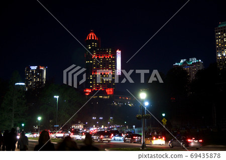NIAGARA FALLS, ONTARIO, CANADA - MAY 21st 2018: The Skylon Tower, Casino and hotels at Niagara Falls at night 69435878