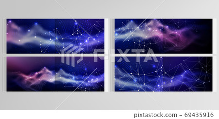 Vector layouts of horizontal presentation templates for landscape design brochure, cover design, flyer, book design, magazine. Digital data visualization, polygonal science dark background. 69435916