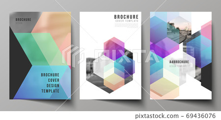 Vector layout of A4 format cover mockups design templates with abstract shapes and colors for brochure, flyer layout, booklet, cover design, book design, brochure cover. 69436076
