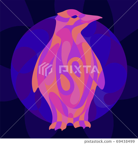 Colorful art with shiny neon colored penguin 69438499