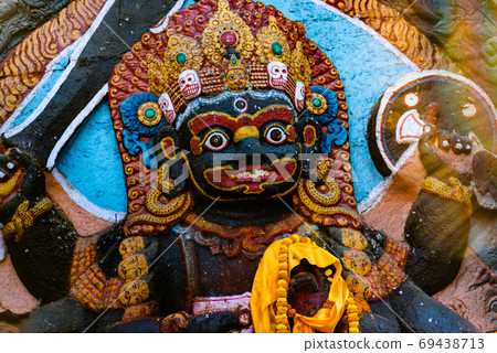 Six Armed Mahakala or Kal Bhairav statue in Durbar Square Kathmandu,Nepal. Six Armed Mahakala or Kal Bhairav statue in Durbar Square Kathmandu,Nepal. 69438713