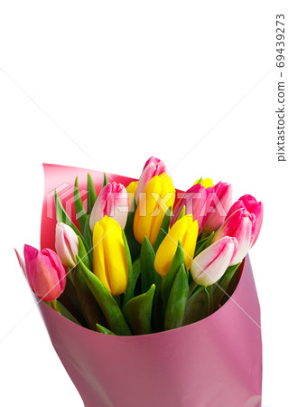 tulip flowers bouquet, close-up view, isolated on white 69439273