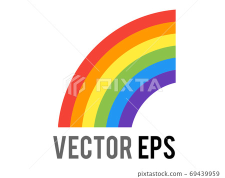 The isolated vector half of a full rainbow icon, showing six bands of color red, orange, yellow, green, blue, violet The isolated vector half of a full rainbow icon, showing six bands of color red, orange, yellow, green, blue, violet 69439959