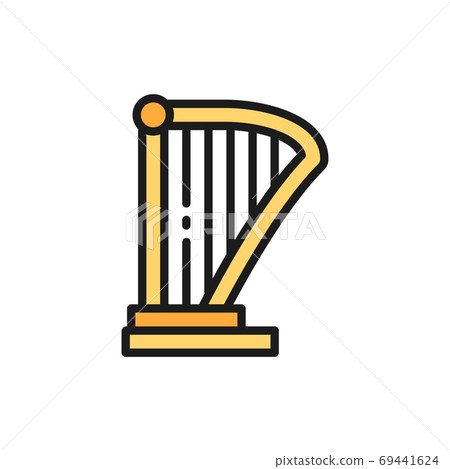 Harp, lyre, music instrument flat color line icon. 69441624