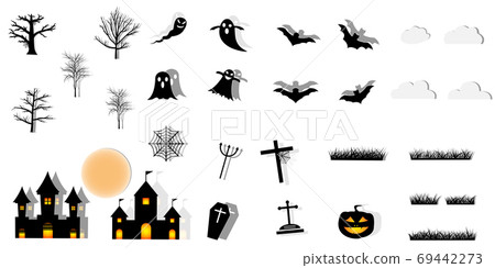 Collection of halloween silhouettes icon.paper art style. Collection of halloween silhouettes icon.paper art style. 69442273