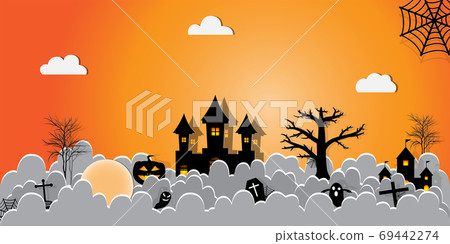 Halloween Night Concept Vector.paper art style. Halloween Night Concept Vector.paper art style. 69442274