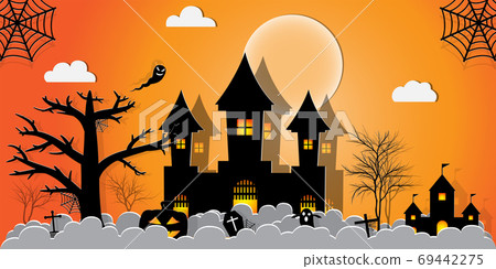 Halloween Night Concept Vector.paper art style. Halloween Night Concept Vector.paper art style. 69442275
