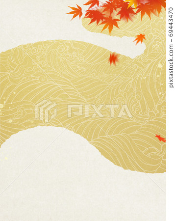 Japanese style background of autumn leaves and water-There are multiple variations 69443470