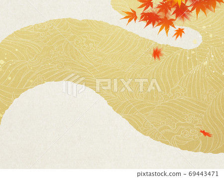 Japanese style background of autumn leaves and water-There are multiple variations 69443471