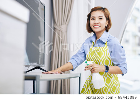 Housewife wiping dust 69443889