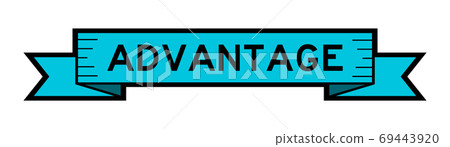 Vintage blue color label banner with word advantage on white background 69443920
