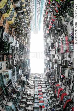 Old community night view colorful apartment building at Quarry B 69444773