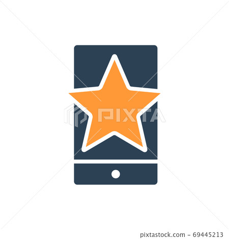 Star with phone, feedback colored icon. Mobile app review, add to favorites, user feedback symbol 69445213