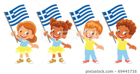 Greece flag in hand set 69445738