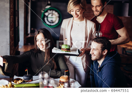 public catering, food service, technology, and people concept public catering, food service, technology, and people concept 69447551