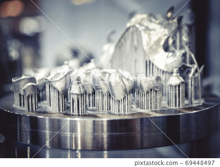 Object printed on metal 3d printer close-up. 69448497