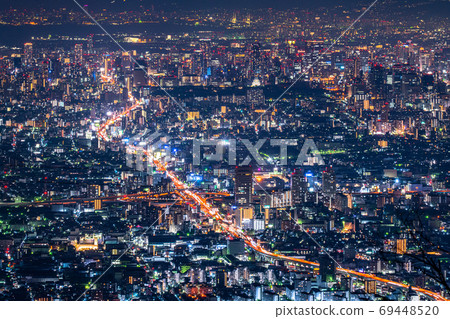 《大阪府》大阪市中心的夜景和全景 69448520