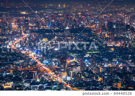 《Osaka Prefecture》 Night view and panoramic view of central Osaka 69448526
