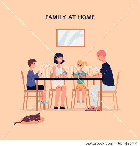 Family joint leisure and recreation at home banner flat vector illustration. 69448577