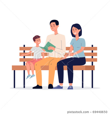 Family with child reading book together flat vector illustration isolated. Family with child reading book together flat vector illustration isolated. 69448650